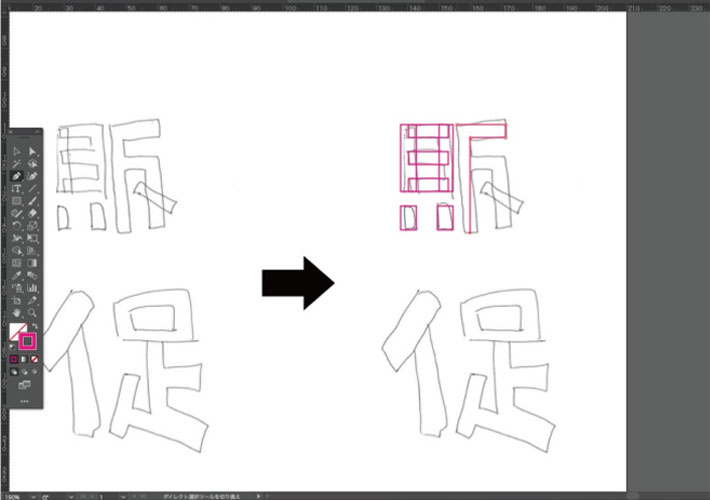 Illustrator上の各種ツールを使うイメージ