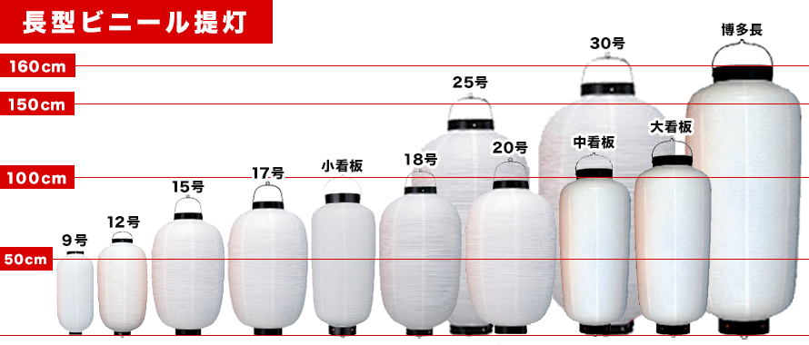 長型ビニール提灯 サイズ表