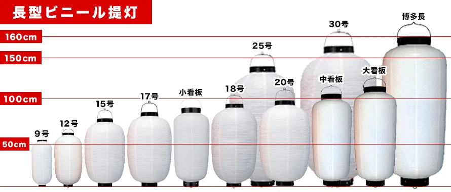 長型ビニール提灯 サイズ表