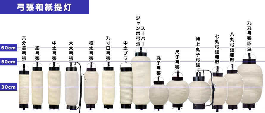 弓張和紙提灯 サイズ表