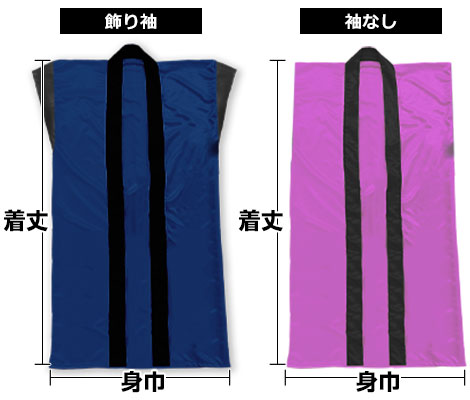 飾り袖・袖無し法被のサイズ画像