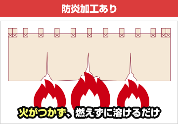 防炎加工あり：火がつかず、燃えずに溶けるだけ
