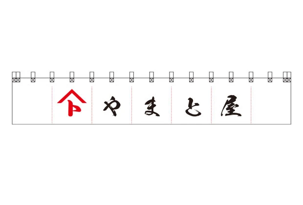 製作事例No.2 飲食店様 / 店舗のれん サイズ（約）w3,600×h600（mm）7巾 デザインデータ