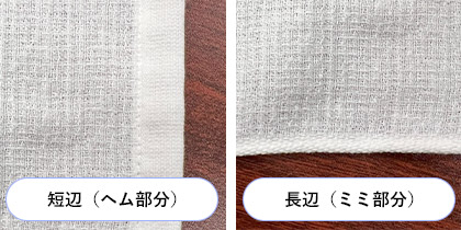 短辺（ヘム部分）/長辺（ミミ部分）
