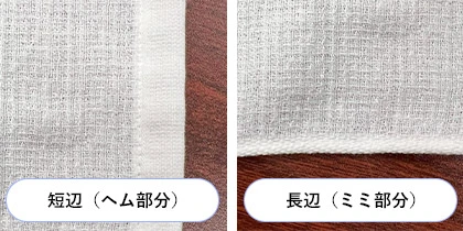 短辺（ヘム部分）/長辺（ミミ部分）