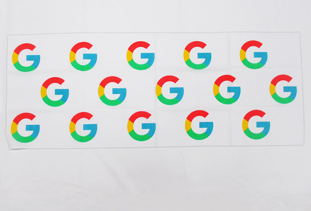 顔料プリント手ぬぐい実績 特色4C（青、赤、黄、緑）ロゴ