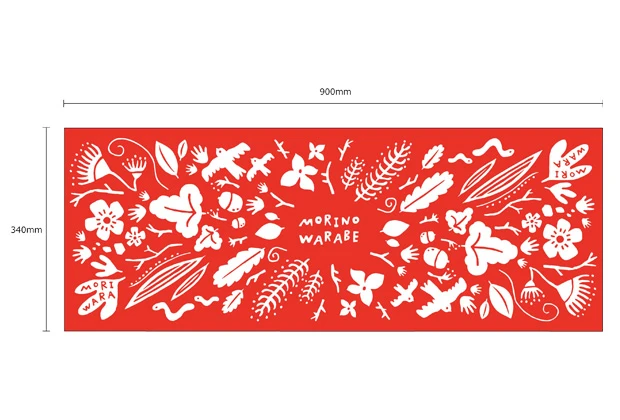 製作事例No.73：反応染め手ぬぐい　特色1色（デザイン：赤地白抜きのイラストプリント）デザインデータ