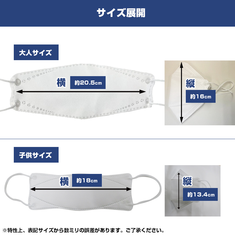 不織布立体マスク（KF94タイプ）【フルカラー対応】 サイズ展開