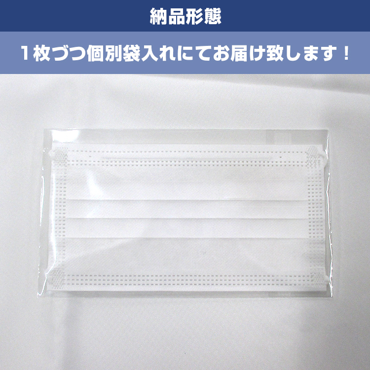 不織布平面マスク（ホワイト）【フルカラー対応】 納品形態/1枚づつ個別袋入れにてお届け致します！