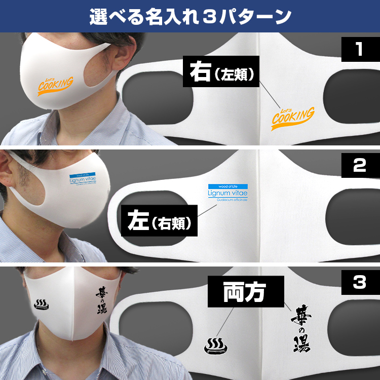 耳掛け一体型マスク（ワンポイント名入れ） 選べる名入れ3パターン