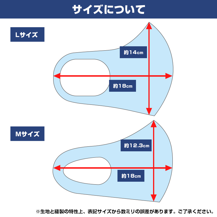 耳掛け一体型マスク（ワンポイント名入れ） サイズについて