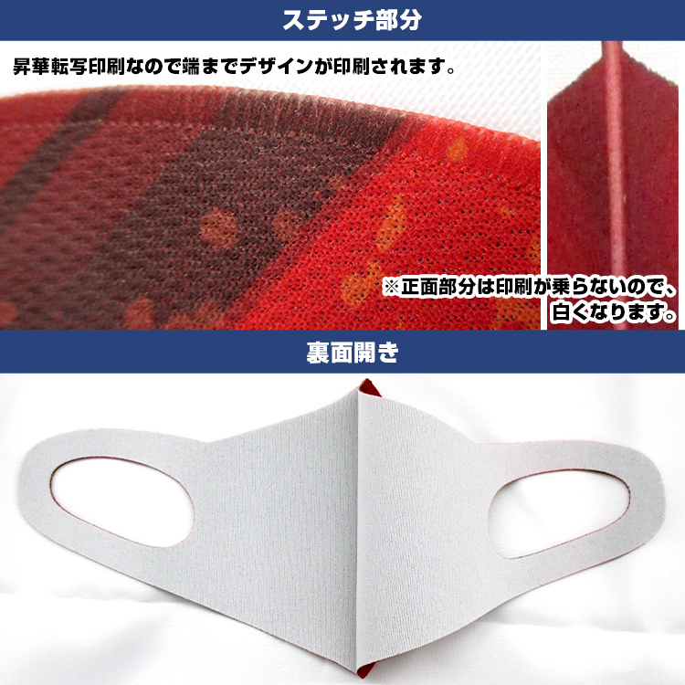 日本製　抗ウイルス厚手生地マスク【フルカラー対応】 ステッチ部分と裏面画像