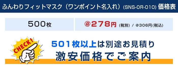 ふんわりフィットマスク（ワンポイント名入れ） 価格表